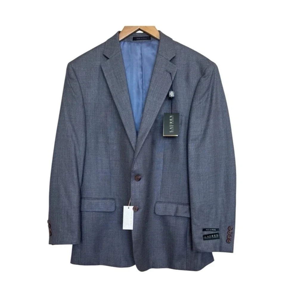 NEW Ralph Lauren Silk Wool Blazer Coat Sport Jacket 2 Button Size 44R Blue